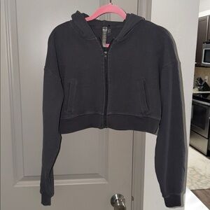 Skims oversized cropped crop charcoal gray ribbed zip hoodie XS S